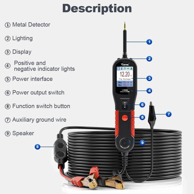 VDIAGTOOL 6-42V Automotive Circuit Tester, V200