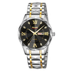 Men Silver Gold Strap Black Dial