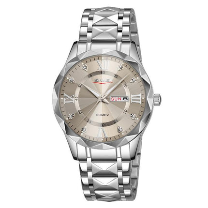SKMEI Business Casual Watches Diamond Case Luminous Waterproof Quartz Watch, Men Silver Gold Strap Silver Dial, Men Silver Gold Strap Green Dial, Men Silver Gold Strap Black Dial, Men Silver Case Silver Dial, Men Silver Case Gray Dial                  ...