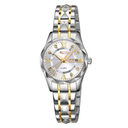 SKMEI Business Casual Watches Diamond Case Luminous Waterproof Quartz Watch, Men Silver Gold Strap Silver Dial, Men Silver Gold Strap Green Dial, Men Silver Gold Strap Black Dial, Men Silver Case Silver Dial, Men Silver Case Gray Dial                  ...