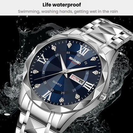 SKMEI Business Casual Watches Diamond Case Luminous Waterproof Quartz Watch, Men Silver Gold Strap Silver Dial, Men Silver Gold Strap Green Dial, Men Silver Gold Strap Black Dial, Men Silver Case Silver Dial, Men Silver Case Gray Dial                  ...