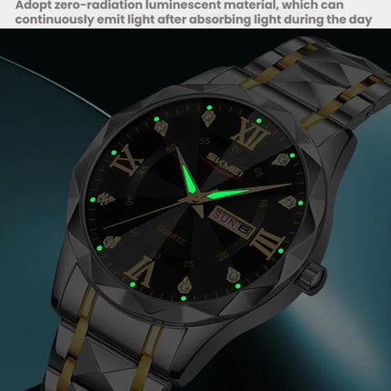 SKMEI Business Casual Watches Diamond Case Luminous Waterproof Quartz Watch, Men Silver Gold Strap Silver Dial, Men Silver Gold Strap Green Dial, Men Silver Gold Strap Black Dial, Men Silver Case Silver Dial, Men Silver Case Gray Dial                  ...