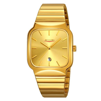 SKMEI 9361 Steel Strap Textured Dial Watch Business Casual Square Quartz Watch, Gold Case Gold Dial, Gold Case Gray Dial, Silver Gold Case Silver Dial, Silver Gold Case Blue Dial, Silver Gold Case Black Dial, Silver Case Silver Dial, Silver Case Gray D...