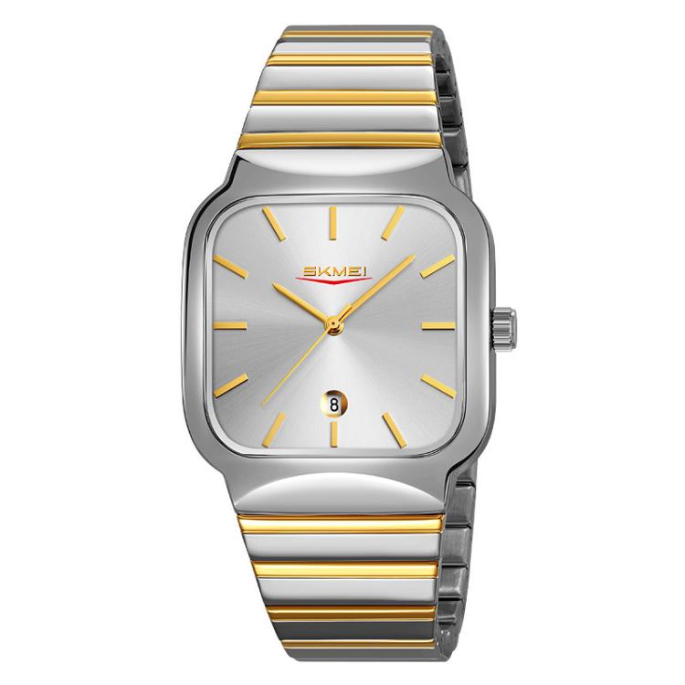 SKMEI 9361 Steel Strap Textured Dial Watch Business Casual Square Quartz Watch