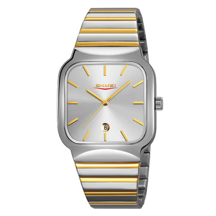 SKMEI 9361 Steel Strap Textured Dial Watch Business Casual Square Quartz Watch, Gold Case Gold Dial, Gold Case Gray Dial, Silver Gold Case Silver Dial, Silver Gold Case Blue Dial, Silver Gold Case Black Dial, Silver Case Silver Dial, Silver Case Gray D...