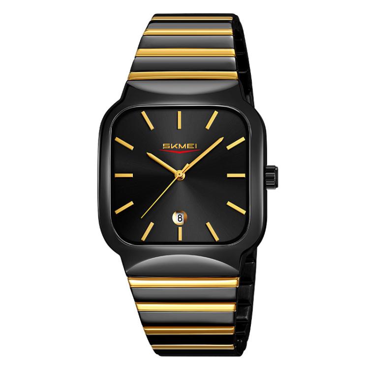 SKMEI 9361 Steel Strap Textured Dial Watch Business Casual Square Quartz Watch