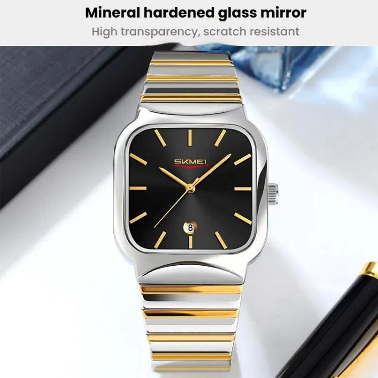 SKMEI 9361 Steel Strap Textured Dial Watch Business Casual Square Quartz Watch