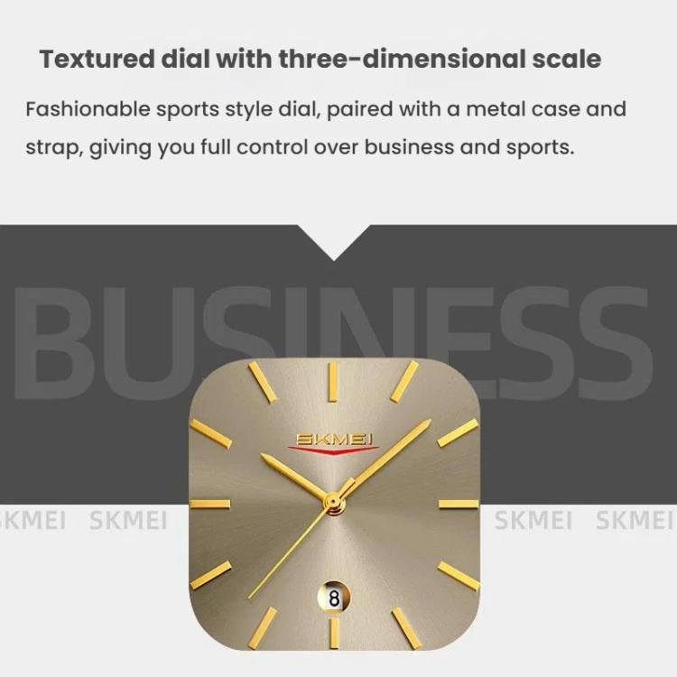 SKMEI 9361 Steel Strap Textured Dial Watch Business Casual Square Quartz Watch