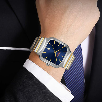 SKMEI 9361 Steel Strap Textured Dial Watch Business Casual Square Quartz Watch, Gold Case Gold Dial, Gold Case Gray Dial, Silver Gold Case Silver Dial, Silver Gold Case Blue Dial, Silver Gold Case Black Dial, Silver Case Silver Dial, Silver Case Gray D...