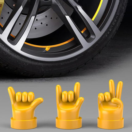 4pcs /Set Car Gesture Valve Tire Decorative Rubber Cap, Yellow Middle Finger, Black Middle Finger, Yellow OK, Black OK, Yellow Rock, Black Rock, Yellow Yeah, Black Yeah, Yellow Six, Black Six
