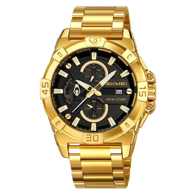 SKMEI 2399 Three-eye Six-pin Steel Band Quartz Watch Men Business Casual Watch