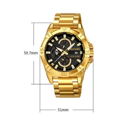 SKMEI 2399 Three-eye Six-pin Steel Band Quartz Watch Men Business Casual Watch