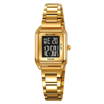 SKMEI 2493 Small Women Electronic Watch Square Steel Strap Watch, Gold Case White, Gold Case Black, Silver Case Black, Black Case White, Black Case Black
