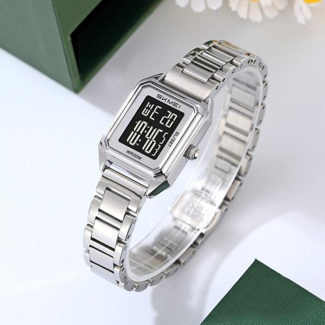 SKMEI 2493 Small Women Electronic Watch Square Steel Strap Watch