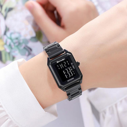 SKMEI 2493 Small Women Electronic Watch Square Steel Strap Watch, Gold Case White, Gold Case Black, Silver Case Black, Black Case White, Black Case Black
