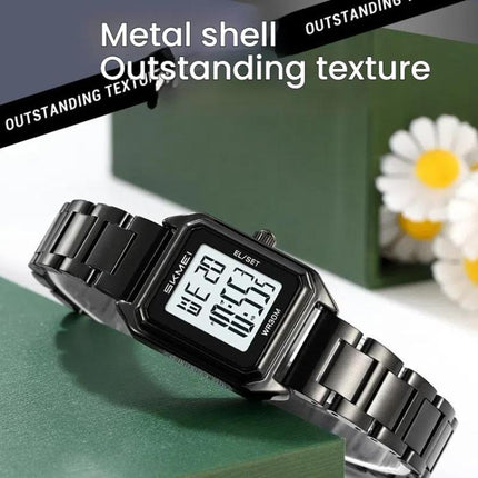 SKMEI 2493 Small Women Electronic Watch Square Steel Strap Watch, Gold Case White, Gold Case Black, Silver Case Black, Black Case White, Black Case Black