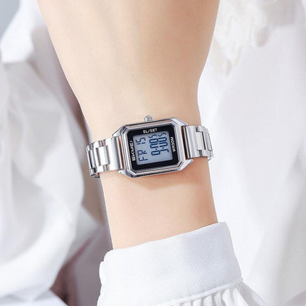 SKMEI 2493 Small Women Electronic Watch Square Steel Strap Watch, Gold Case White, Gold Case Black, Silver Case Black, Black Case White, Black Case Black