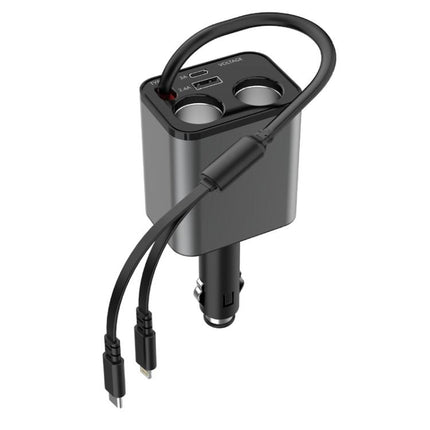 120W 1 To 2 Retractable USB Car Fast Charging Charger With Cigarette Lighter