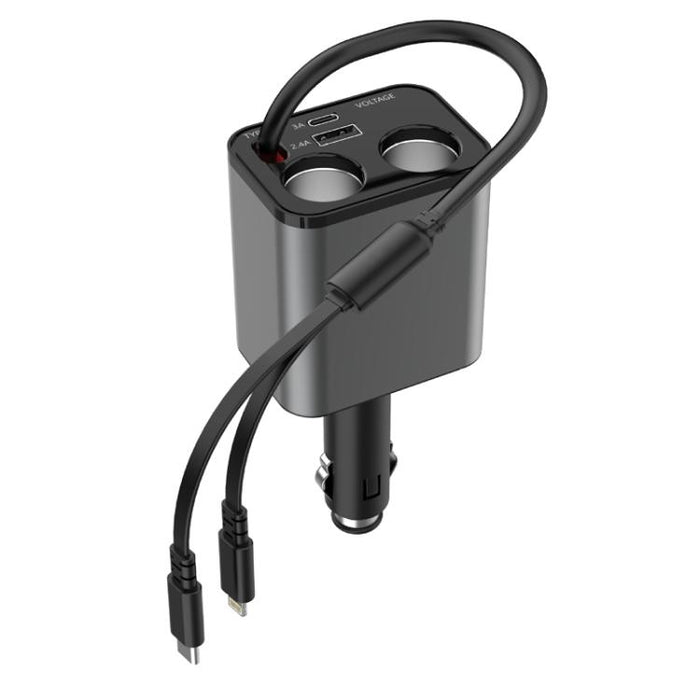 120W 1 To 2 Retractable USB Car Fast Charging Charger With Cigarette Lighter
