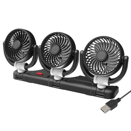 F4505 Car Triple-Head Rotatable Fan Auto 3-Way Folding Fan, USB Port 5V, Cigarette Lighter Port 12V, Cigarette Lighter Port 24V