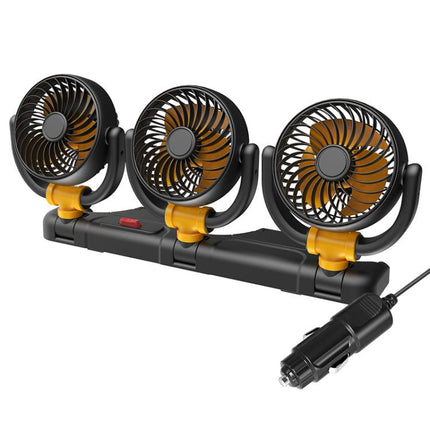 F4505 Car Triple-Head Rotatable Fan Auto 3-Way Folding Fan, USB Port 5V, Cigarette Lighter Port 12V, Cigarette Lighter Port 24V