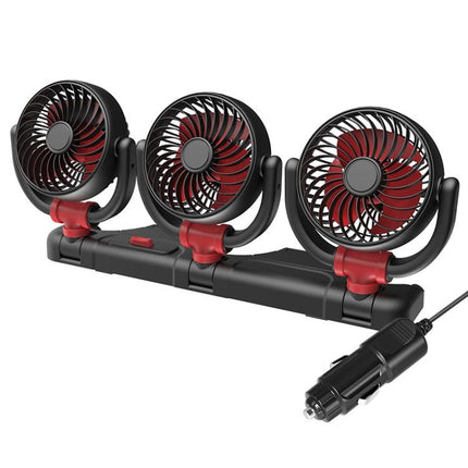 F4505 Car Triple-Head Rotatable Fan Auto 3-Way Folding Fan, USB Port 5V, Cigarette Lighter Port 12V, Cigarette Lighter Port 24V