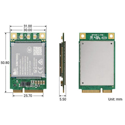 SIMCom SIM7600G-H-PCIE 4G LTE Cat-4 Module, Global Coverage, GNSS, Mini-PCIe Connector