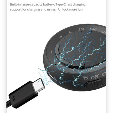2-in-1 Bluetooth 5.4 Audio Adapter with Qualcomm Chip Low Latency Wireless Transmitter/Receiver for Car/Home