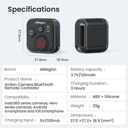 aMagisn Wireless Bluetooth Remote Control for Insta360, GoPro Hero Cameras & Smartphones - 50m Long Range, for Insta360 50m