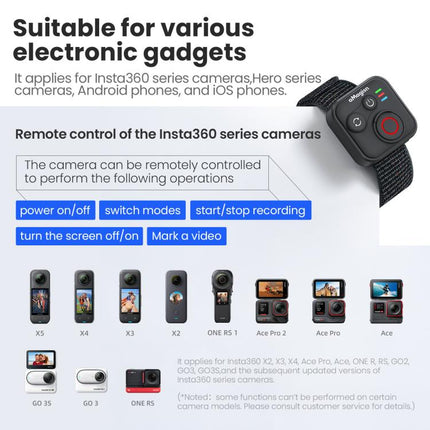 aMagisn Wireless Bluetooth Remote Control for Insta360, GoPro Hero Cameras & Smartphones - 50m Long Range, for Insta360 50m