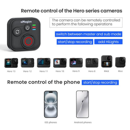 aMagisn Wireless Bluetooth Remote Control for Insta360, GoPro Hero Cameras & Smartphones - 50m Long Range, for Insta360 50m