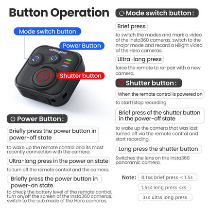 aMagisn Wireless Bluetooth Remote Control for Insta360, GoPro Hero Cameras & Smartphones - 50m Long Range, for Insta360 50m