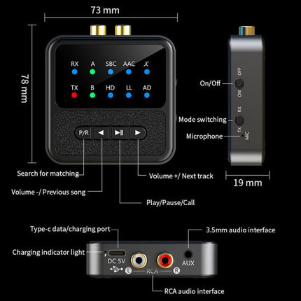 2-in-1 Bluetooth 5.4 Audio Transceiver HiFi Transmitter/Receiver, HD Calls, RCA/3.5mm AUX for Car/Home Stereo, BT200