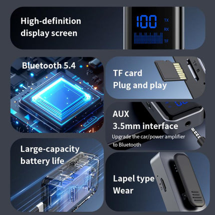 2-In-1 Bluetooth 5.4 Transmitter & Receiver AUX Car/Travel Adapter with 3.5mm Jack, TF Card Slot, Lapel Clip Design, M20