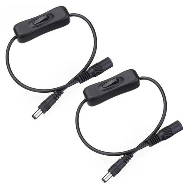 2pcs 5.5x2.1mm Male Female Connection Cable DC Switch Cable 304 Switch Power Cable, Key switch(Black)