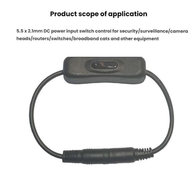 2pcs 5.5x2.1mm Male Female Connection Cable DC Switch Cable 304 Switch Power Cable, Key switch(Black)