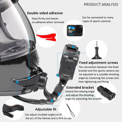 360-degree Rotatable Helmet Chin Mount for GoPro HERO/Insta360/DJI Osmo Action POV Camera Mount