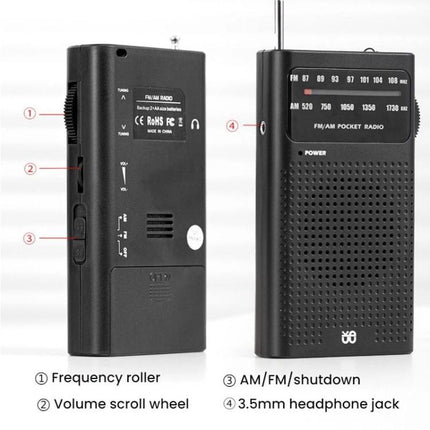 FM/AM Full-Band Channel Pocket Portable Pointer Radio Player