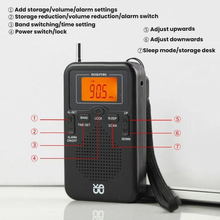 Portable FM/AM Clock-Controlled Stereo Pocket Radio Player, For EU, For US