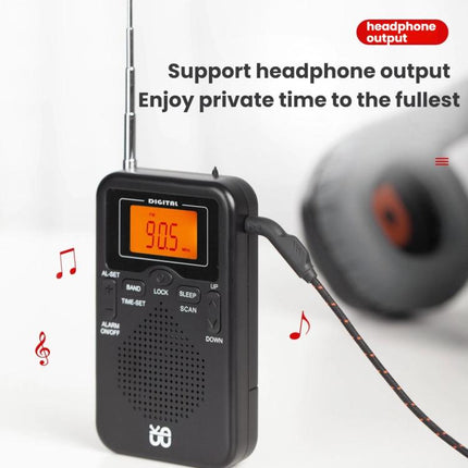 Portable FM/AM Clock-Controlled Stereo Pocket Radio Player, For EU, For US