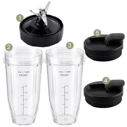 For Ninja BL480 Juicer 5 In 1 Accessories, 2pcs 24 oz Cups+7-Pages Knife Holder+2 Lids