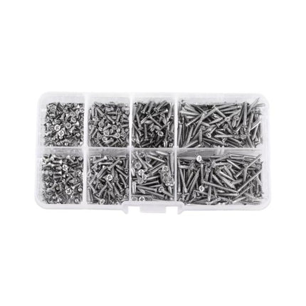 800pcs /Set Metric M2 Carbon Steel Phillips Self-Drilling Screw Kit, 800pcs /Set Round Head, 800pcs /Set Flat Head