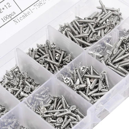 800pcs /Set Metric M2 Carbon Steel Phillips Self-Drilling Screw Kit, 800pcs /Set Round Head, 800pcs /Set Flat Head