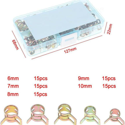 M6/M10 Automotive Fuel Line Mini Spring Hose Clamp Set, 75pcs /Set