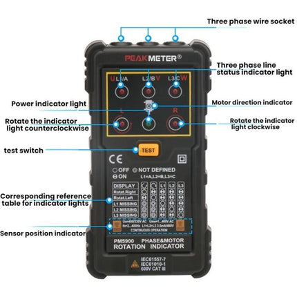PEAKMETER Three-phase AC Motor Rotation Phase Sequence Tester