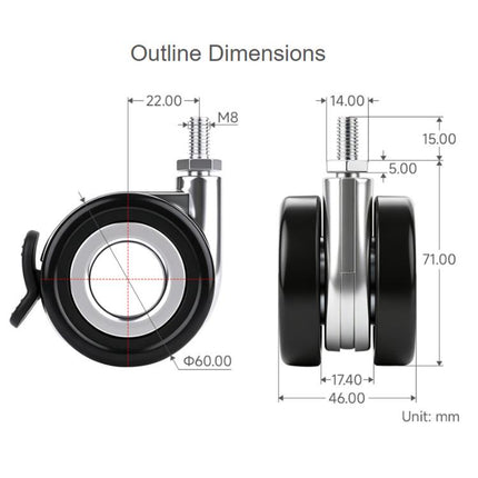 Waveshare For HomeRack 2.5-inch (60mm) Hollow Caster Wheel Kit With Brakes