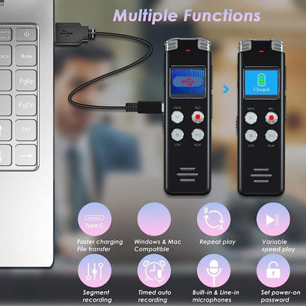 Portable HD Noise-Cancelling Voice-Activated Digital Voice Recorder For Conferences