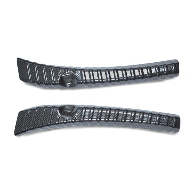 For Tesla 2024+ Model 3 Highland Stainless Steel Trunk Sill Guard, Carbon Fiber Texture, Black Brushed Finish, Silver
