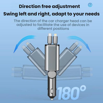 PD30W Car Charger With Retractable Cable, TYPE-C+8 Pin, TYPE-C+TYPE-C, 8 Pin+8 Pin