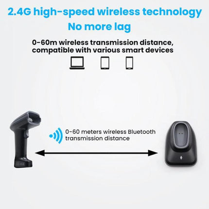 Long-range Wireless QR Code Barcode Scanner With Base, Single 2.4G, 2.4G + Bluetooth